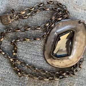 Silver chain necklace with stone pendant